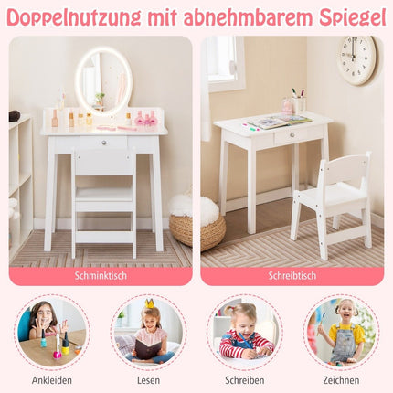 Schminktisch für Kinder mit beleuchtetem Spiegel Schminktisch mit Stuhl Weiß