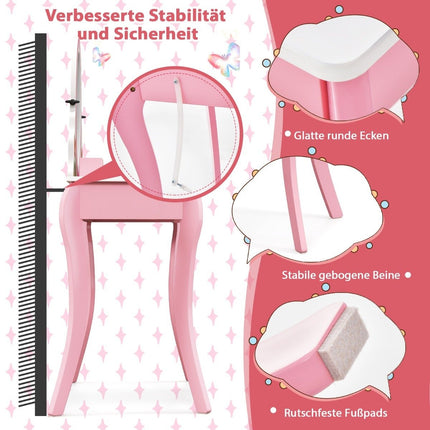 Dressing table set with stool for children Dressing table for girls White and pink