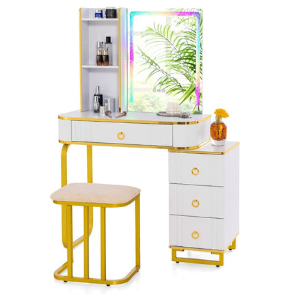 Dressing table with 7 dynamic and 7 static dimmable LED lighting dressing table white