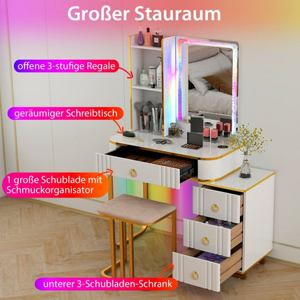 Dressing table with 7 dynamic and 7 static dimmable LED lighting dressing table white