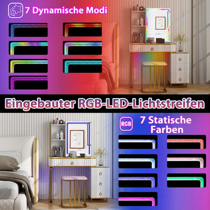 Dressing table with 7 dynamic and 7 static dimmable LED lighting dressing table white
