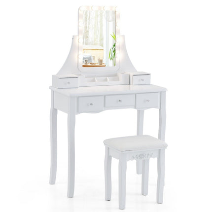 Dressing table with LED lighting & 5 drawers & stool dressing table cosmetic table white