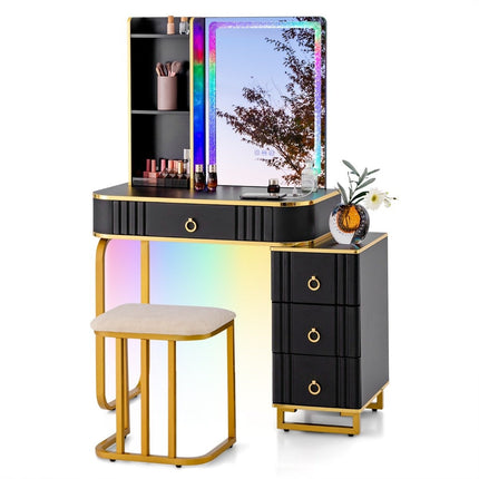 Dressing table with LED lighting Dressing table with 7 dynamic & 7 static dimmable LED lights black