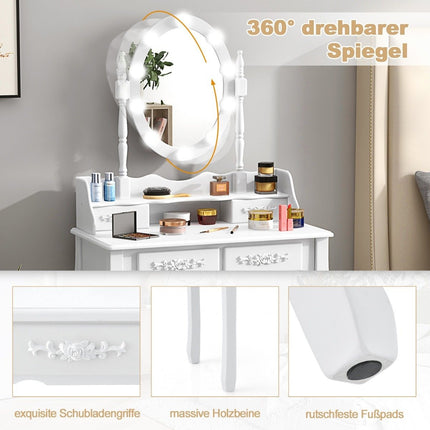 Schminktisch mit LED Beleuchtung Helligkeit einstellbar Frisiertisch mit 4 Schubladen weiß