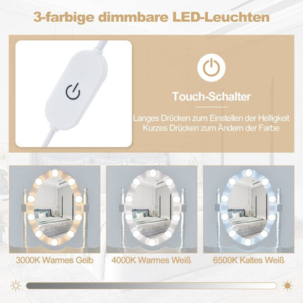 Schminktisch mit LED Beleuchtung Helligkeit einstellbar Frisiertisch mit 4 Schubladen weiß
