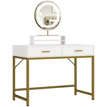 White dressing table with LED mirror & storage drawers