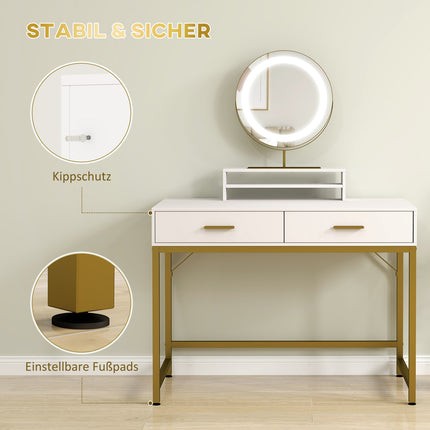 White dressing table with LED mirror & storage drawers