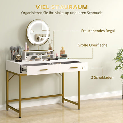 White dressing table with LED mirror & storage drawers