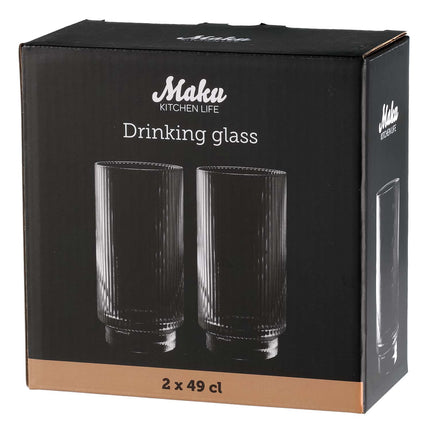 Trinkgläser, geripptes Klarglas, 49 cl, 2er-Pack