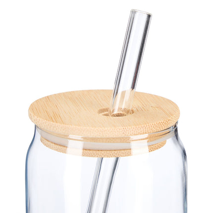Drinking glass with bamboo lid, 4-pack