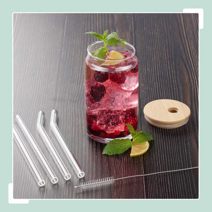Drinking glass with bamboo lid, 4-pack