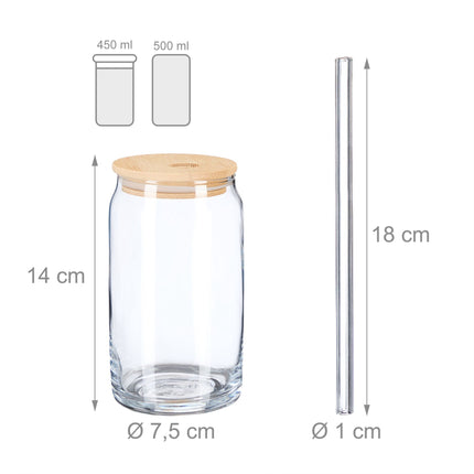 Drinking glass with bamboo lid, 4-pack