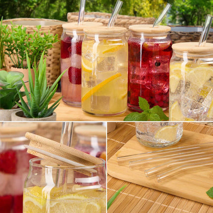 Drinking glass with bamboo lid, 4-pack
