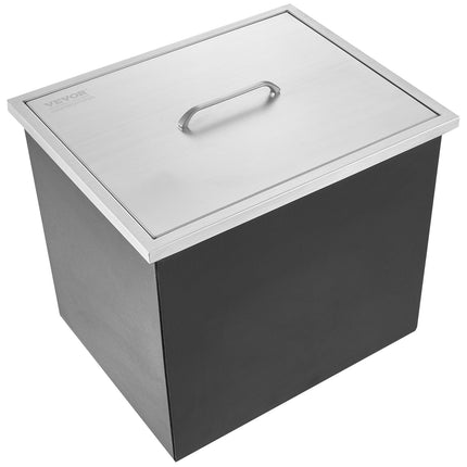 Drop-In Ice Chest, Stainless Steel, 32 Qt, Lid, Drain