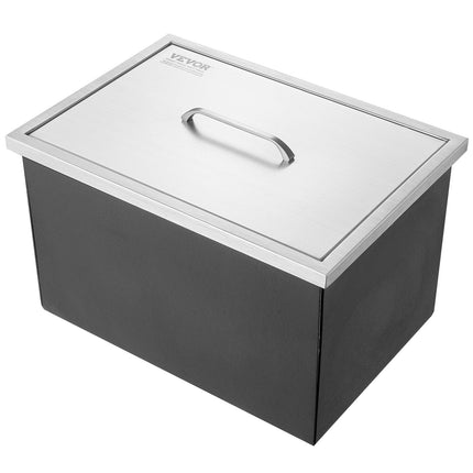 Drop-In Ice Chest, Stainless Steel, 32 Qt, Lid, Drain