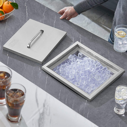 Drop-In Stainless Steel Ice Bin, 26.7 Qt, Lid, Drain