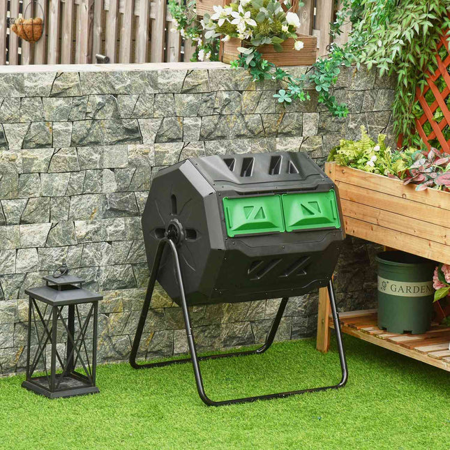 160L Doppelkammer-Gartenkomposter, schwarz