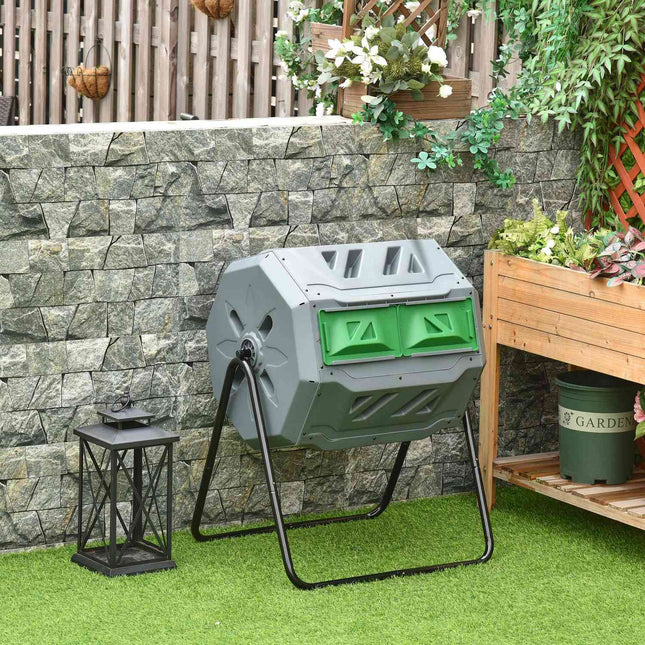 Rotating drum composter 160L - Dual Chamber Efficient grey