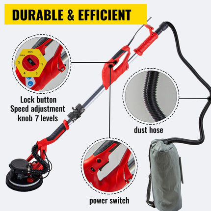 Drywall Sander 750W, Telescopic Handle, LED, Dust Bag