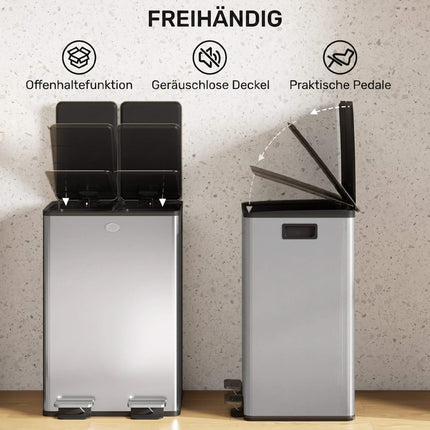 Dual 28L Pedal Bin, Stainless Steel, Soft-Close, Silver