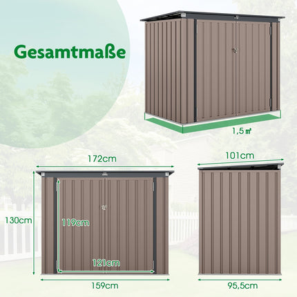 Dual Bin Storage Shed, Galvanized Metal, 172x95.5x130cm
