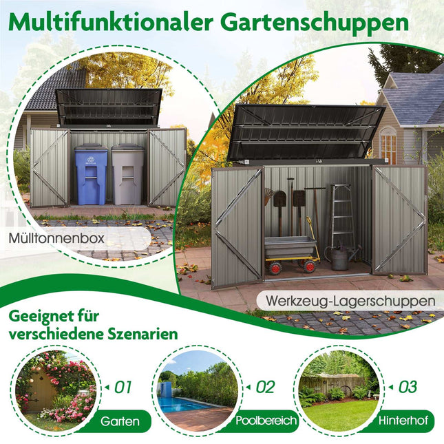 Dual Bin Storage Shed, Galvanized Metal, 172x95.5x130cm