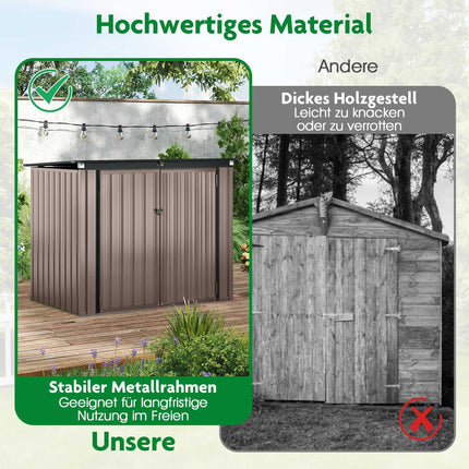 Dual Bin Storage Shed, Galvanized Metal, 172x95.5x130cm