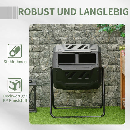 Doppelkammer-Kompostbehälter, 160L, Stahl & Kunststoff