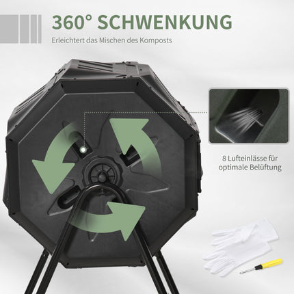 Doppelkammer-Kompostbehälter, 160L, Stahl & Kunststoff
