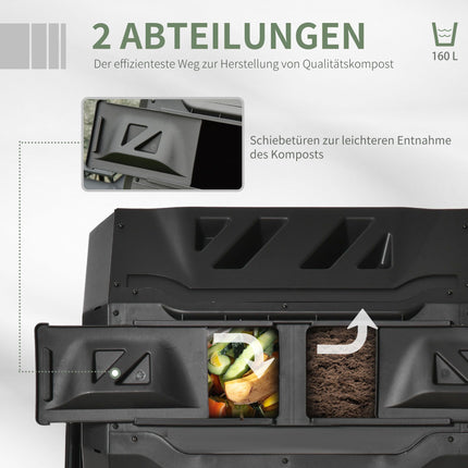 Doppelkammer-Kompostbehälter, 160L, Stahl & Kunststoff