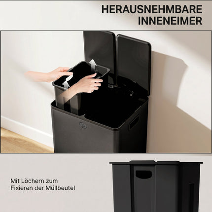 Dual Compartment 28L Trash Bin, Stainless Steel, Black