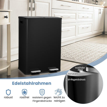 Dual Compartment 60L Kitchen Trash Can – Soft Close, Black