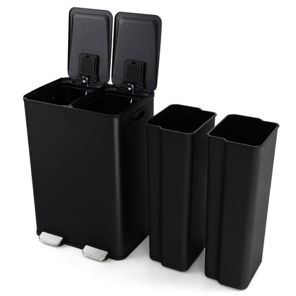 Dual Compartment 60L Kitchen Trash Can – Soft Close, Black