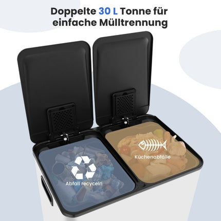 Dvoukomorový kuchyňský koš 60L – víko se soft-close