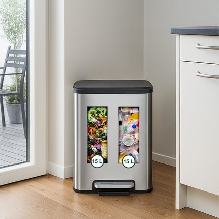 Duale Mülleimer für die Küche, 15L Mülltrenner