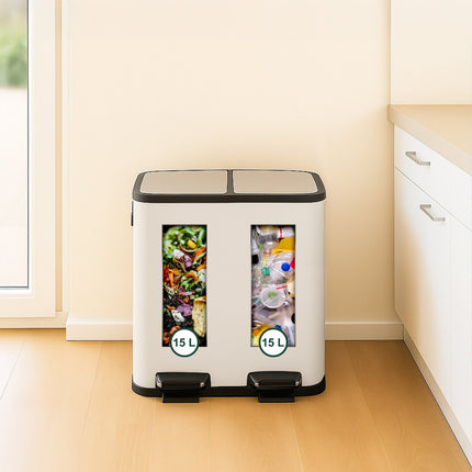 Dvoukomorový pedálový koš, 2x15L, soft-close