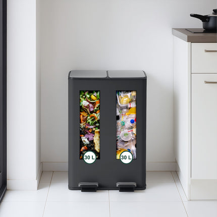 Treteimer mit zwei Fächern, 2x 30 l Fassungsvermögen