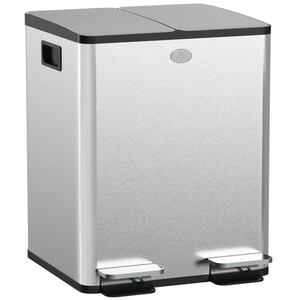 Mülleimer aus Edelstahl mit zwei Fächern, 2x20L