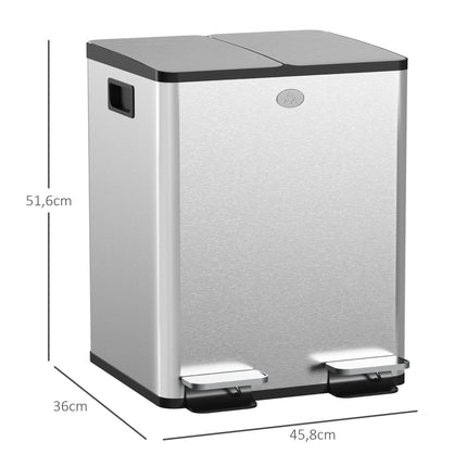 Mülleimer aus Edelstahl mit zwei Fächern, 2x20L