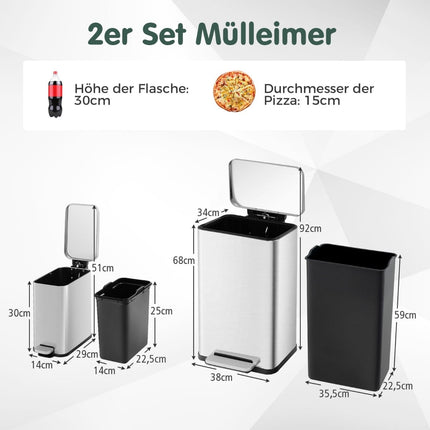 Sada odpadkových košů 40L a 6L, nerez, soft-close