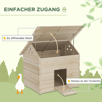 Entenhaus mit Schrägdach, erhöhtem Boden & Rampe, Fichtenholz