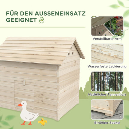 Entenhaus mit Schrägdach, erhöhtem Boden & Rampe, Fichtenholz