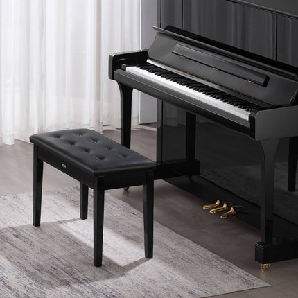 Duet Piano Bench With Storage, Padded Seat, Wood