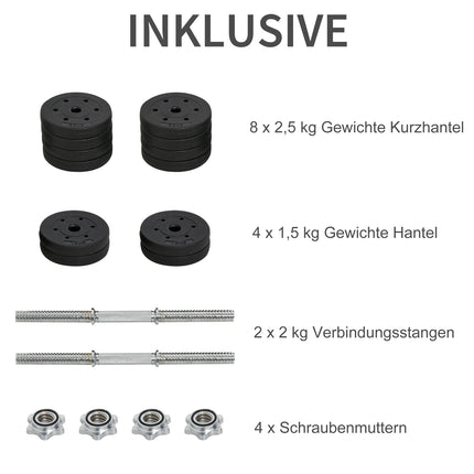 30 kg Hantel-Set aus Stahl, Krafttraining für Zuhause und Fitnessstudio