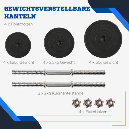 Halterset 40 Kg, Stalen Halterset, Set Van 2 Halters Met 12 Halterschijven, Vloervriendelijk, Voor Krachttraining En Fitness, Zwart