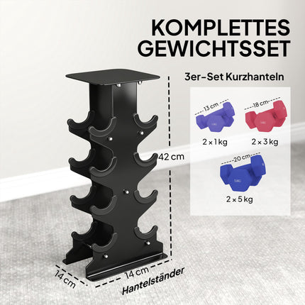 Dumbbell Set with Rack – 1kg, 3kg, 5kg Weights
