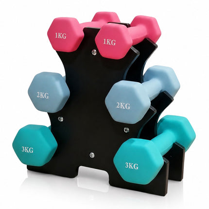 Hantelset mit Ständer, 1–3 kg, rutschfeste PVC-Beschichtung
