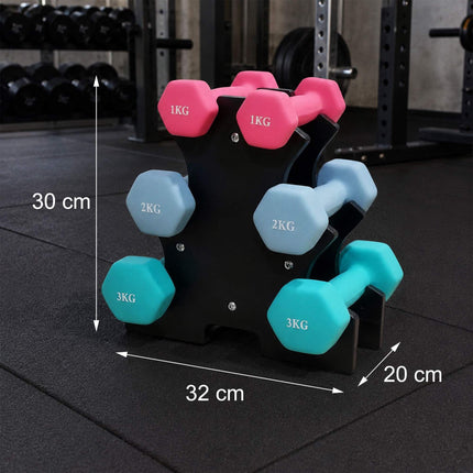 Hantelset mit Ständer, 1–3 kg, rutschfeste PVC-Beschichtung