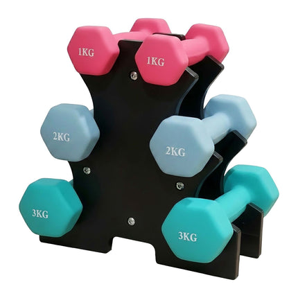 Hantelset mit Ständer, 1–3 kg, rutschfeste PVC-Beschichtung