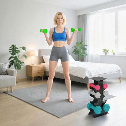 Hantel-Set mit Ständer, 8 Gewichte, rutschfester Griff